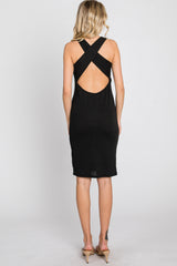 Black Ribbed Crisscross Back Dress