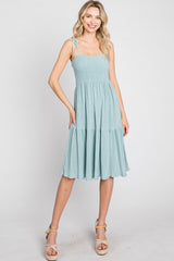 Mint Green Smocked Shoulder Tie Maternity Dress