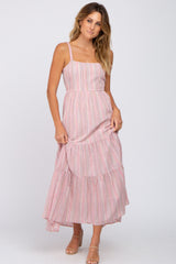 Pink Striped Tiered Maxi Dress