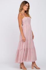 Pink Striped Tiered Maxi Dress