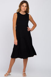 Black Tiered Sleeveless Midi Dress