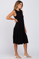 Black Tiered Sleeveless Midi Dress