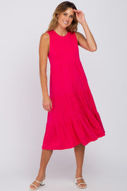 Fuchsia Tiered Sleeveless Midi Dress