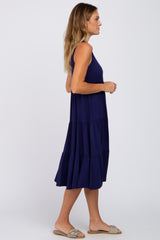 Navy Blue Tiered Sleeveless Midi Dress