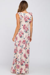 Cream Floral Ruffle Maxi Dress