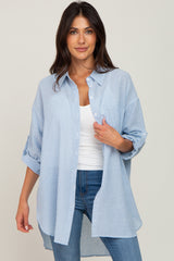 Light Blue Pinstriped Button Up Top