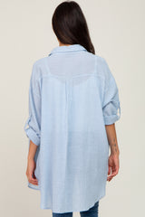 Light Blue Pinstriped Button Up Top