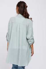 Mint Green Pinstriped Button Up Maternity Top