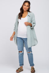 Mint Green Pinstriped Button Up Maternity Top