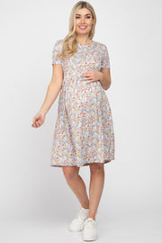 Light Blue Floral Basic Maternity Dress