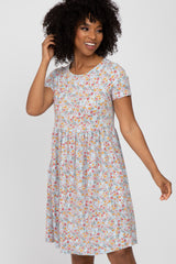 Light Blue Floral Basic Dress