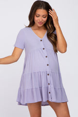 Lavender Button Down Tiered Maternity Mini Dress