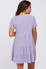 Lavender Button Down Tiered Maternity Mini Dress