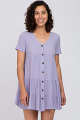 Lavender Button Down Tiered Mini Dress