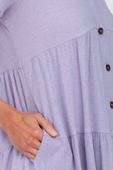 Lavender Button Down Tiered Mini Dress