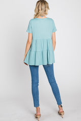 Aqua Ribbed Tiered Top