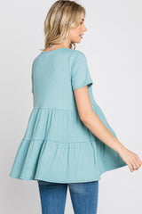 Aqua Ribbed Tiered Top