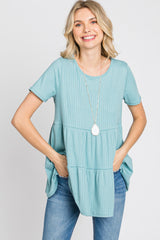 Aqua Ribbed Tiered Top