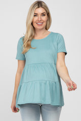 Aqua Ribbed Tiered Maternity Top