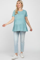 Aqua Ribbed Tiered Maternity Top