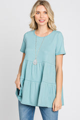 Aqua Ribbed Tiered Top