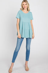 Aqua Ribbed Tiered Top