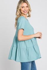 Aqua Ribbed Tiered Top