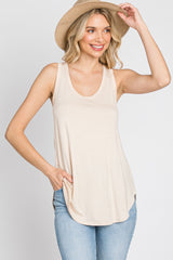 Beige Racerback Curved Hem Tank Top