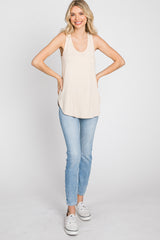 Beige Racerback Curved Hem Tank Top