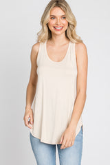 Beige Racerback Curved Hem Tank Top