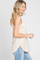 Beige Racerback Curved Hem Tank Top