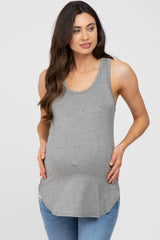 Heather Grey Curved Hem Maternity Tank Top