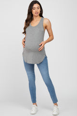 Heather Grey Curved Hem Maternity Tank Top