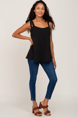 Black Knotted Strap Ribbed Top