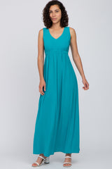 Turquoise V-Neck Sleeveless Maternity Maxi Dress