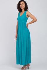 Turquoise V-Neck Sleeveless Maxi Dress