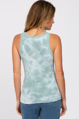 Mint Green Tie Dye Lace Trim Tank Top