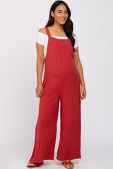 Rust Gauze Wide Leg Button Front Maternity Overalls