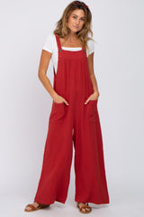 Rust Gauze Wide Leg Button Front Maternity Overalls