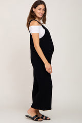 Black Gauze Wide Leg Button Front Maternity Overalls