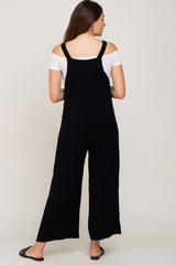 Black Gauze Wide Leg Button Front Maternity Overalls