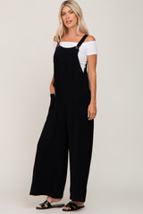 Black Gauze Wide Leg Button Front Overalls