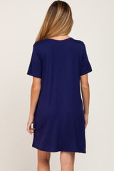 Navy Button Accent Pocketed Maternity Dress