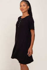 Black Button Accent Pocketed Dress