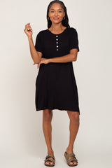 Black Button Accent Pocketed Dress