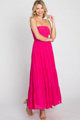 Fuchsia Strapless Smocked Tiered Maxi Dress