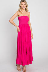 Fuchsia Strapless Smocked Tiered Maxi Dress