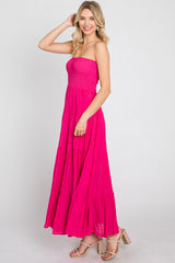 Fuchsia Strapless Smocked Tiered Maxi Dress