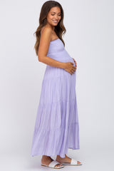 Lavender Strapless Smocked Tiered Maternity Maxi Dress