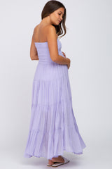 Lavender Strapless Smocked Tiered Maternity Maxi Dress